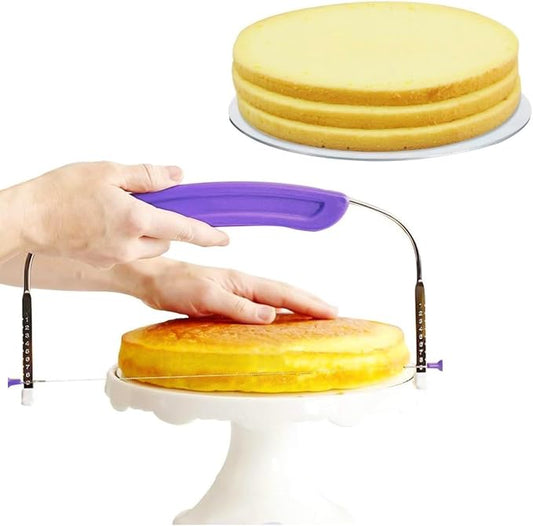 1 PACK Cake Leveler & Slicer, Adjustable Cake Cutter Slicer Leveler, Wire Cutter for Cakes Wedding Birthday Fit for 10 Inch Cakes for Even Slices, Stainless Steel Wires & Purple Handle
