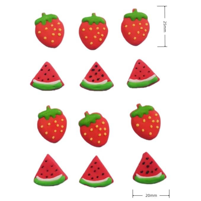 HeDeon&Rles 6 Pcs Edible Strawberry & 6 Pcs Edible Watermelon Candy for Baking Strawberry Candy Sprinkle Cake Decoration Cupcake Cokkie Icing Topper Party Supplies