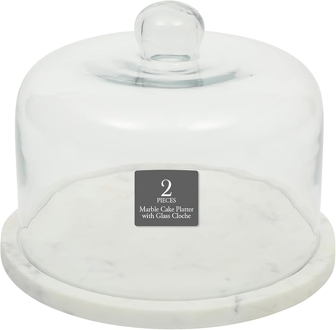 Gibson Elite Ridgehaven 11" Marble Cake Stand, Serving Platter, Charcuterie Board, and Center Piece Home Décor With Glass Lid - Fits 9" Cake