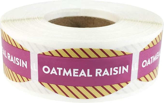 Oatmeal Raisin Grocery Store Food Labels .75 x 1.375 Inch Oval Shape 500 Total Adhesive Stickers