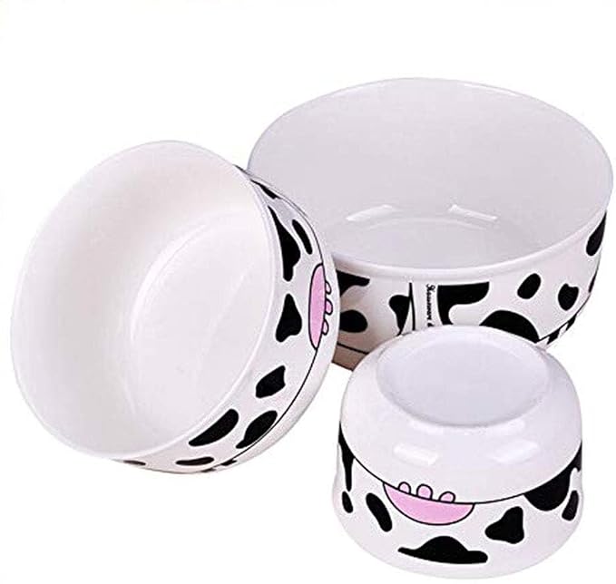Cow Print Ceramic Food Storage Bowls with Lids, Set of 3 Nesting Porcelain Bowls, Airtight Meal Prep Containers for Kitchen, Salad, Soup and Snacks, Microwave & Dishwasher Safe