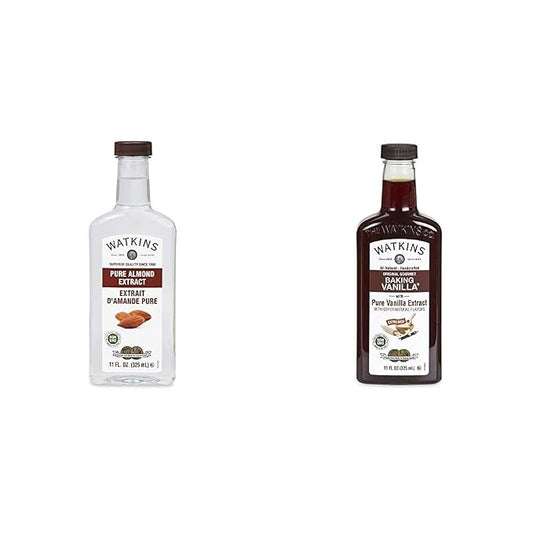 Watkins Pure Almond Extract, 11 oz and Watkins All Natural Original Gourmet Baking Vanilla, with Pure Vanilla Extract, 11 Fl Oz Bundle