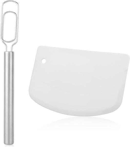 Danish Dough Whisk & Cutter, 30cm/12in Stainless Steel Sourdough Stirrer Heat-Resistant Dough Cutter Bread Making Tools and Baking Supplies for Pastries Cakes Sourdough Pizza