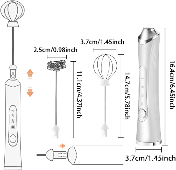 Rechargeable Milk Frother Handheld For Coffee,3 Speeds Frother Wand With Stand, Batidora De Mano Electrica,Coffee Frother With 2 Heads,Drink Mixer Electric Handheld,Kitchen Essentials (Silvery)