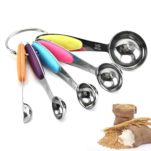 Fsdifly-Stainless Steel Measuring Spoons 5 Piece Stackable Set - Measuring Set for Cooking and Bakin (A)