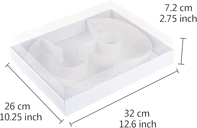 WENPACK 12.5" Cardboard Carton Number Shaped Tray for Charcuterie Mache Fresas Fillable Sweets Candy Box with Clear Lid (White, 3)
