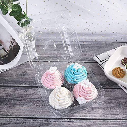 10 Pack 4 Compartment Cupcake Container,Cupcake Carrier Holder Box BPA-Free,Durable Large Clear Plastic Stackable Cup Cake Container,Keep Your Cupcakes or Muffins Delicious
