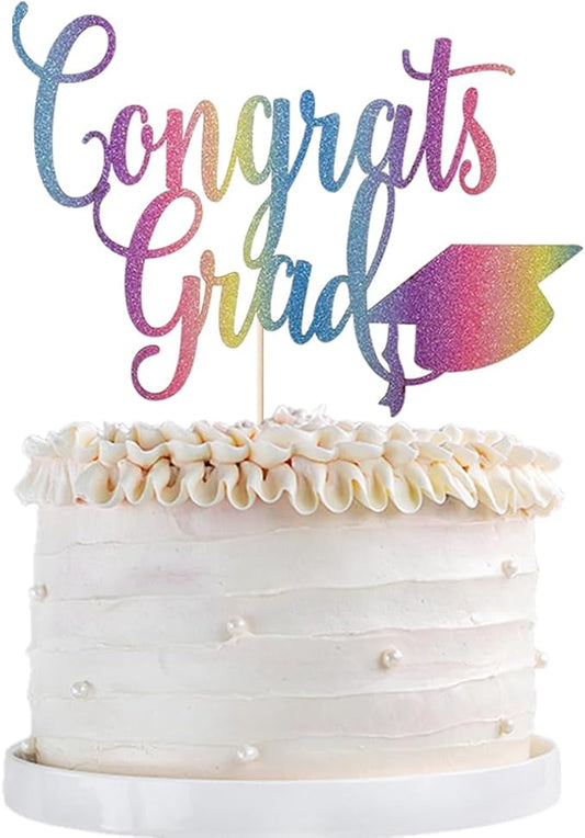 Congrats Grad Cake Topper,2026 Graduation Cake Topper, Congrats Grad Decorations,2026 High School/College/Senior Graduation Party Decorations Supplies. (Chroma)
