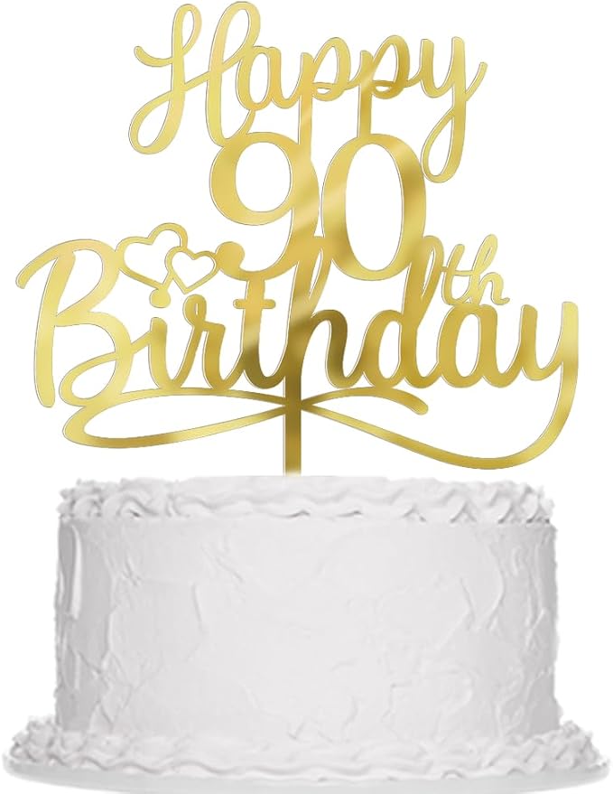 Sleyberoy Acrylic Happy 90th Birthday Cake Topper- Hello 90,Cheers to 90 Years,90th Anniversary/Birthday Party、 men and women Happy ninety Birthday Selected cake decoration(90th)