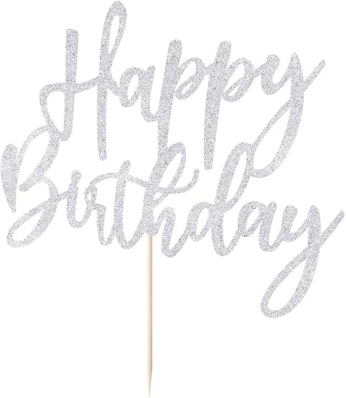 LVEUD Glitter Happy Birthday Cake Topper, Cake Decoration Suitable For Party Decoration - Silver