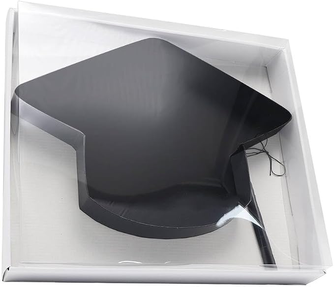 WENPACK 2025 Cardboard Grad Cap Shaped Charcuterie Mache Treat Packaging Strawberries Sweets Gift Box with Clear Lid (Black, Grad Cap)