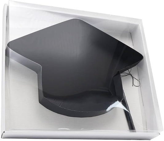 WENPACK 2025 Cardboard Grad Cap Shaped Charcuterie Mache Treat Packaging Strawberries Sweets Gift Box with Clear Lid (Black, Grad Cap)