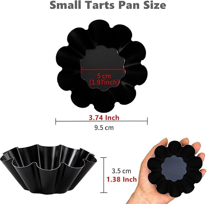 6-Pack 3.74 Inch Nonstick Mini Tart Pans Fluted Side for Pies Pan Round Deep Quiche Mold Heavy Duty Carbon Steel Baking Cupcake Egg Tarts Mousse Cakes Fruit and Desserts Molds for Oven