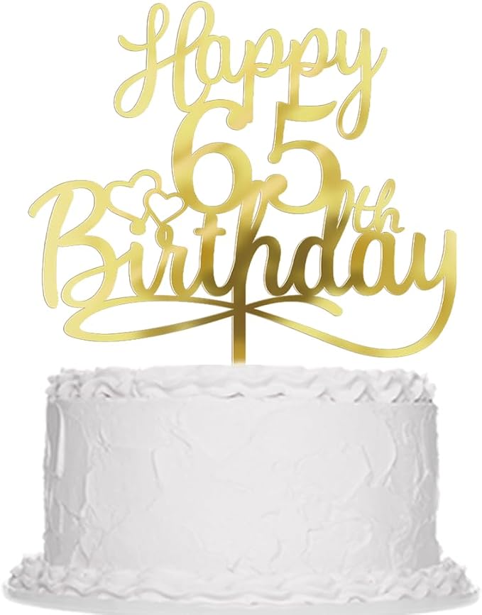 Sleyberoy Acrylic Happy 65th Birthday Cake Topper- Hello 65,Cheers to 65 Years,65th Anniversary/Birthday Party、 men and women Happy Sixty-five Birthday Selected cake decoration(65th)