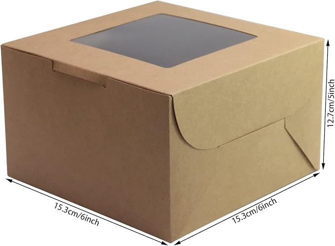 Kraft Bakery Boxes 6x6x5 Inch - 12Pack Window Gift Boxes | Includes twine & stickers. Sturdy kraft. For cookies, cupcakes, pastries, wedding favors, party treats & DIY