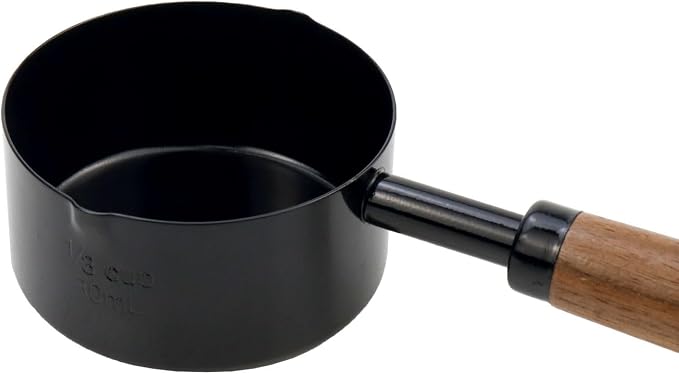 1pcs 1/3 Cup Measuring Cup with Wooden Handle Stainless Steel Measuring Scoop 80ml Measuring Spoon Black 1/3 Measuring Cups for Baking Cooking Wet and Dry Ingredients (80ml)