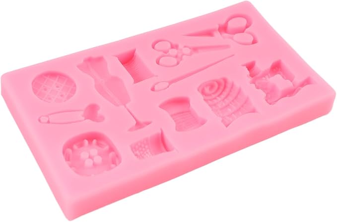 Sewing Tools Silicone Molds Scissors Button Sewing Designer Clothes Fondant Molds Sewing Machine Mold for Cake Decorating Cupcake Topper Chocolate Candy Gum Paste Polymer Clay