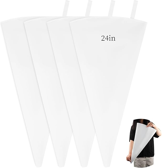 4 Pack 24 Inch Extra Large Reusable Piping Bags,Cotton Cloth Pastry Bags with Plastic Coating, Professional Tipless Icing Bags for Cake Decorating Cupcakes Cookies Desserts and Baking Supplies