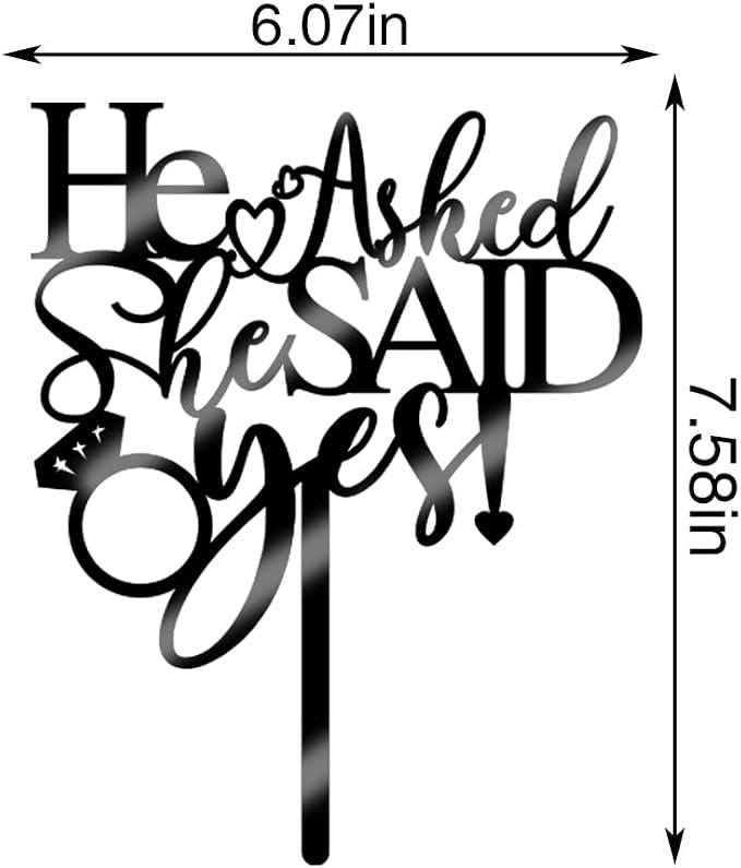 He Asked She Said Yes Cake Topper - Acrylic Diamond Ring Cake for Wedding Engagement Theme Party Cake Decorations, Bridal Shower Engagement Party Decoration Supplies