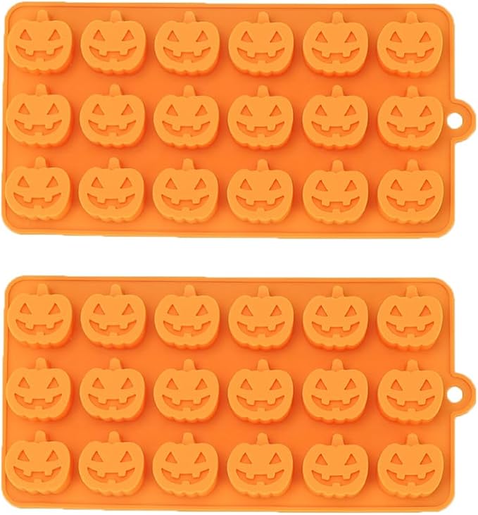 18 Cavities Silicone Cookies Biscuit Mold, Christmas Halloween Candy Mold, Reusable DIY Baking Mold Jelly Chocolate Mold, Ice Cube Tray Wax Melt Molds(Set of 2 Orange Pumpkin)