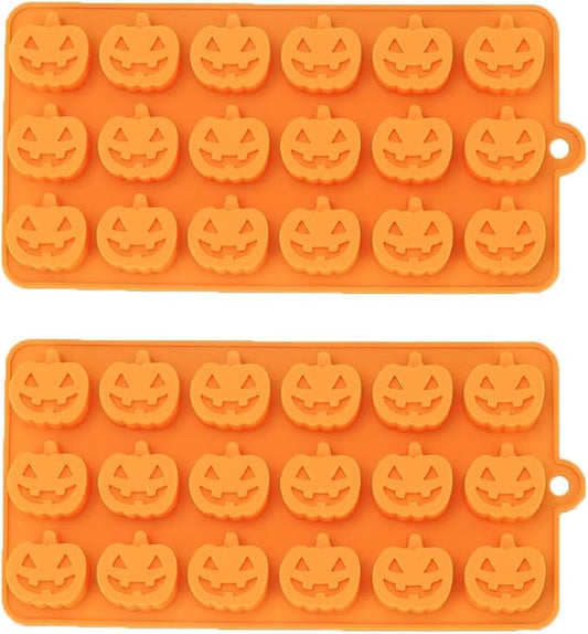 18 Cavities Silicone Cookies Biscuit Mold, Christmas Halloween Candy Mold, Reusable DIY Baking Mold Jelly Chocolate Mold, Ice Cube Tray Wax Melt Molds(Set of 2 Orange Pumpkin)