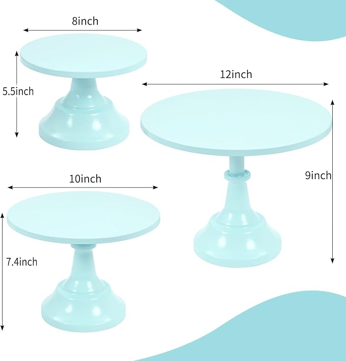 3 Pcs Cake Stand Set Metal Round Cake Holder Cupcake Stands 8/10/12 inch Blue Dessert Display Stands Dessert Table Decorations for Birthday Parties, Baby Shower,Wedding Banquets and Anniversary