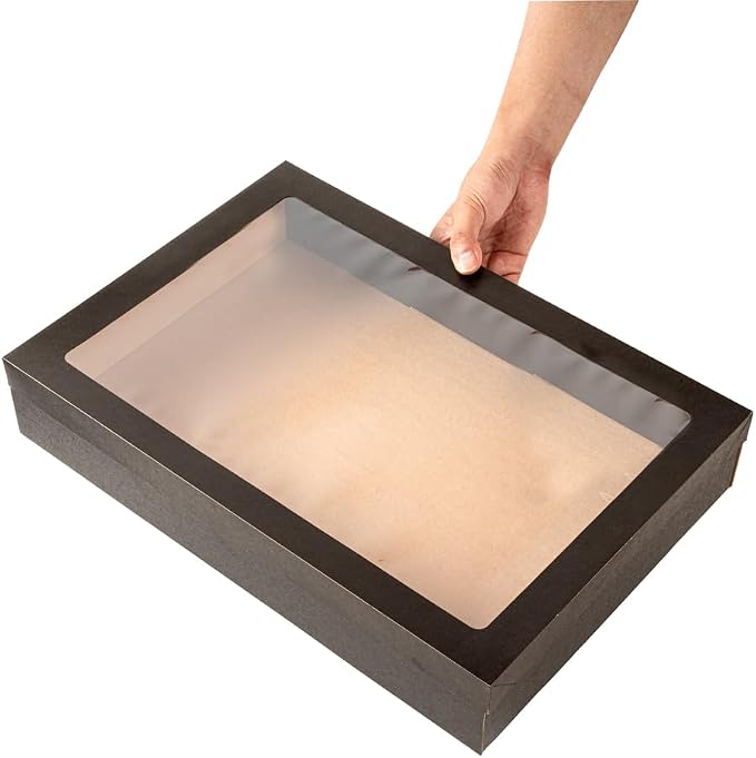 Restaurantware Cater Tek 17.9 x 12.3 x 3.2 Inch Baked Goods Boxes 100 Greaseproof Pastry Boxes - Window Lids Insert Tab Lock Black Paper Catering Boxes Easy Assembly For Charcuterie Or Cupcakes