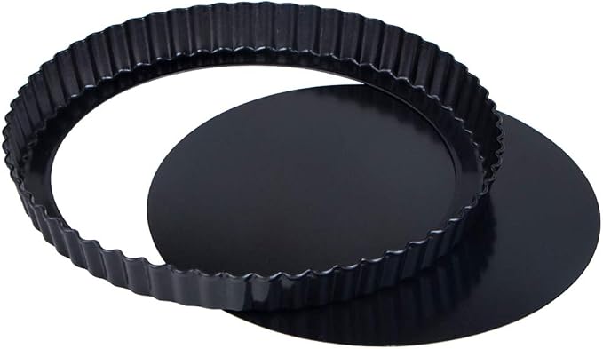 Webake 9 Inch Round Tart Pan with Removable Loose Bottom, Non-stick Carbon Steel Fluted Flan Quiche Pan Large Tart Tin