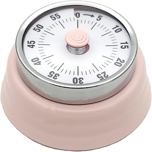 Mechanical Kitchen Timer, Eco-Friendly No Batteries Needed Magnetic 60-Minute Visual Countdown Alarm Clock for Cooking, Study, Games, Office (Pink)