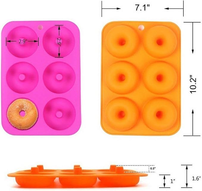 6-Cavity Silicone Cookie Molds Set of 2, Non-Stick Donut Mold Full-Sized Safe Baking Tray Maker Baking Pan for Cake Biscuit Bagels Muffins- Heat Resistance.
