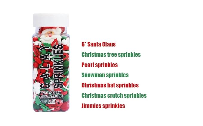 Edible Christmas Candy Sprinkles with 6pcs Santa Claus | Christmas tree Dessert Sprinkle | Snowman Cake Cupcake Toppers | Cookie Decorations | Candy Sprinkles for Xmas Daily Cake Decorating