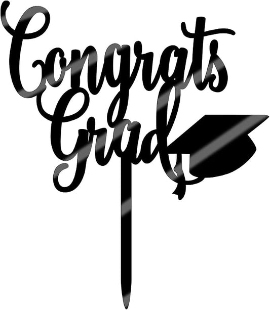 Congrats Grad Cake Topper,2026 Graduation Cake Topper, Congrats Grad Decorations,2026 High School/College/Senior Graduation Party Decorations Supplies. (Congrats Grad Acrylic black)