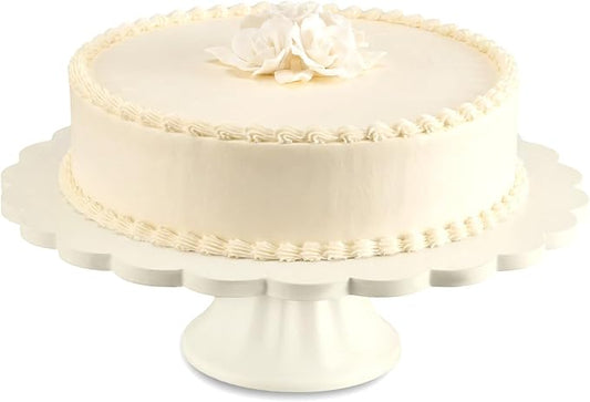 Vesici Cream Wooden Cake Stand Scalloped Reusable Round Cake Stand Dessert Holder for Cupcake Donut Dessert Wedding Baby Shower Party Supply (10" L x 10" W x 3" H)