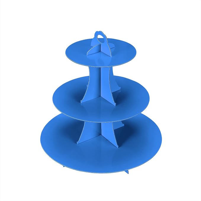 YLDW Cupcake Stand, 3-Tier Cupcake Stand Display, Cardboard Cup Cake Tower Stand, Disposable Dessert Stand for Birthday Tea Party Baby Shower Treat Decorations, Blue