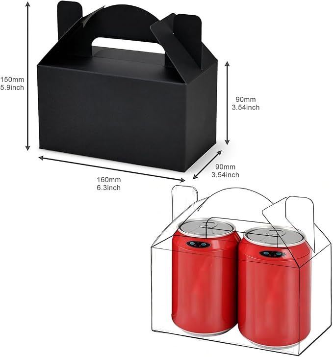 Aosric Small Black Gable Boxes 3.5 x 3.5 x 6.3 In, 30 Pack | Premium Cardstock Party Favor Boxes with Handles for Bakery, Cookies, Candy, Cupcake, Treats, Desserts & Retail Packaging