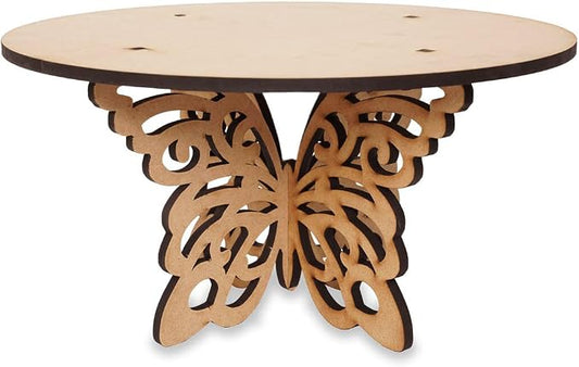 8" Wooden Butterfly Cake Stand, Butterfly Theme Birthday Cake Decorations with Engraved Butterflies Cake Stands for Dessert Table Wedding Birthday Party