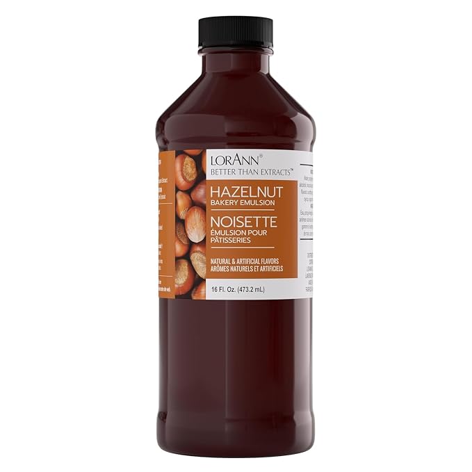 LorAnn Oils Hazelnut Bakery Emulsion: True Essence, Ideal for Boosting Fruit Tones in Cakes, Cookies & Desserts, Gluten-Free, Keto-Friendly, Extract Substitute Essential for Your Kitchen, 16 Oz