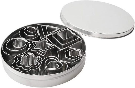 24-Piece Stainless Steel Mini Geometric Shaped Cookie Biscuit Cutter Set Hexagon Square Heart Triangle Round Flower Star Baking Metal Molds to Cut Out Pastries,Dough,Pie Crust,Fruit,Fondant