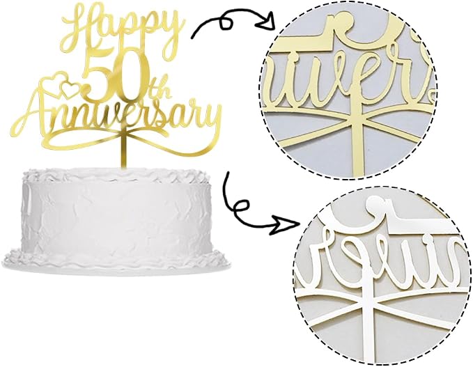 Sleyberoy Acrylic Happy 50th Anniversary Cake Toppers -Wedding Anniversary Party Decorations, 50th Wedding Anniversary, Company Anniversary Party, Birthday Party Decorations (Acrylic 50)