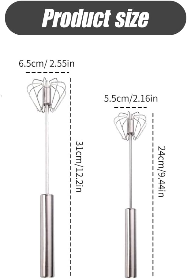 Stainless Steel Semi-Automatic Whisk, 2025 New Egg Whisk Hand Push Rotary Blender, Manual Mixer Stirrer Kitchen Tool for Blending, Whisking, Beating, Stirring (10in+12in)