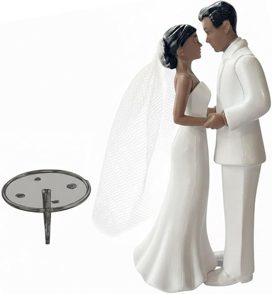 Wedding Cake Topper Bride and Groom Figurine with Veil, Classic Couple Cake Decoration for Wedding, Engagement, Bridal Shower Party(White)