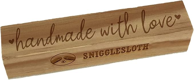 Handmade with Love Script and Hearts Rectangle Rubber Stamp for Stamping Crafting - 3.75in Large