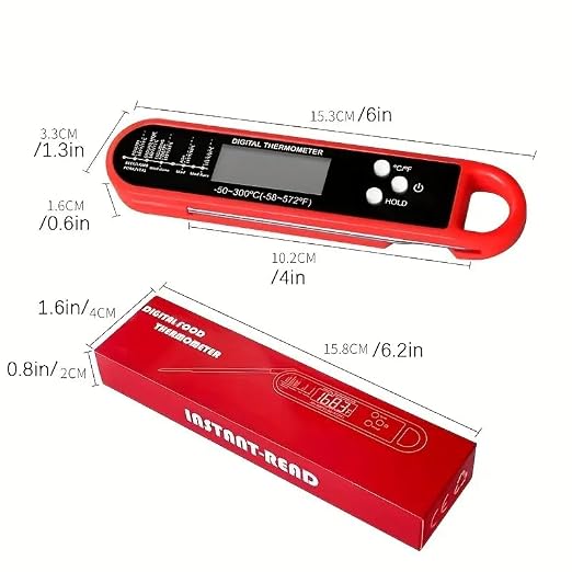 Meat Thermometer Digital for Grilling and Cooking - Waterproof Ultra-Fast Instant Read Food thermometers with Backlight & Calibration for Kitchen, Deep Fry, BBQ, Grill LCD(Red)