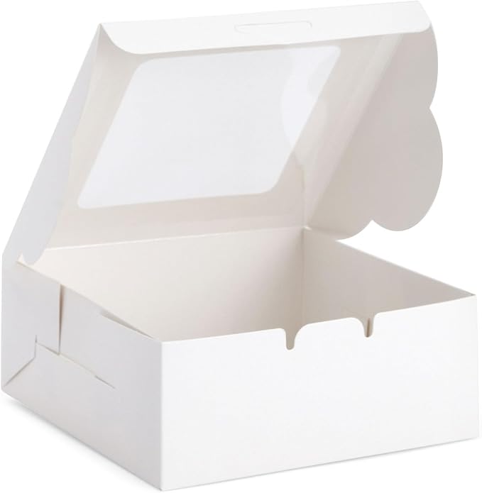 Juvale Bakery Boxes with Window - 6 x 6 x 2.5 in, White, 50 Count - Bulk Pastry & Dessert Boxes To Go & Treat Containers for Cupcakes, Cookies & Pastries