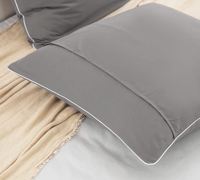 DAUAOTO Euro Shams 26"x26" Square Pillow Cushion Cover 2 Pieces Set Microfiber (Gray with Decorative White Piping)