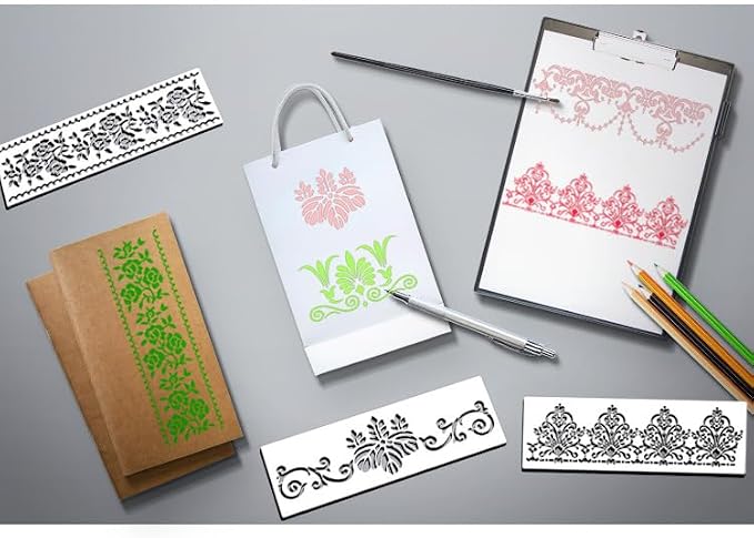 Mdgfge 12 Pcs Cake Decoration Stencils Templates - Floral Wedding Stencil, Molds for Hollow Lace Cookie Dessert - DIY Baking Tool for Family Decor