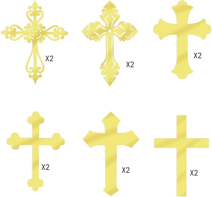 12 Pieces Acrylic gold Cross Cake Topper,Baptism,First Communion,Baby shower cake topper,Religious cake decorations