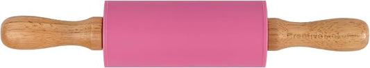 Small Rolling Pin for Kids, Non-Stick Silicone Surface with Wooden Handles for Play Dough and Baking Rolling Pin (Hot Pink)