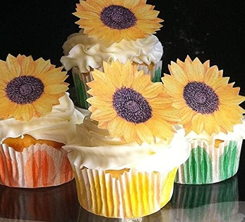 Sugar Robot inc - Edible Wafer Sunflowers for cake decorating - Large Size - Edible flowers cake decorations - Premium Crafted - Made in the USA Cake -Set of 12 (Sunflowers)