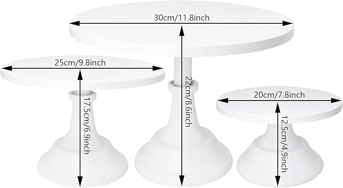 Set of 3 Pieces Cake Stands Iron Cake Holder Dessert Display Plate Serving Tray for Baby Shower Wedding Birthday Party (White)